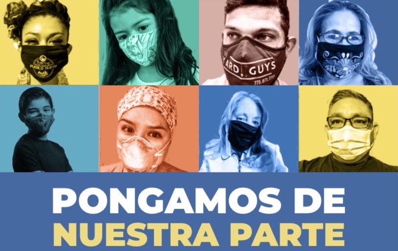 Image of advertising campaign of people with masks on