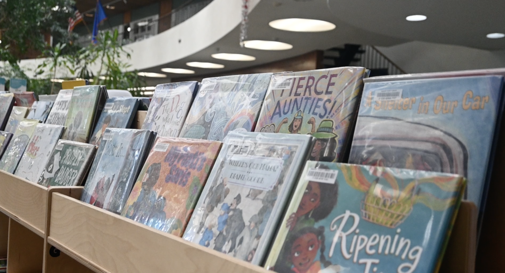 library books on shelf