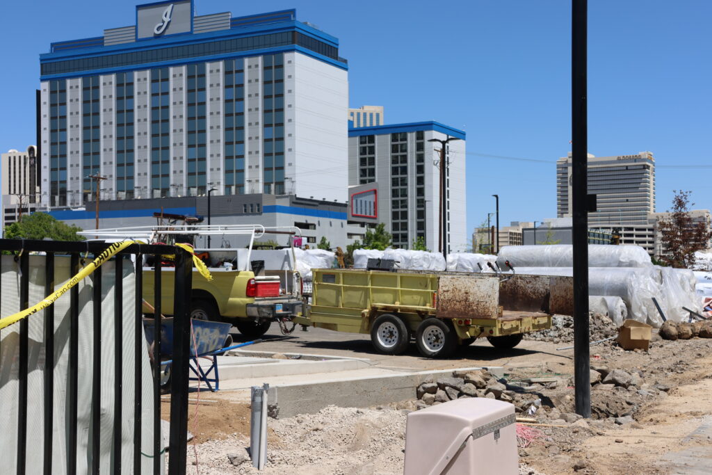 Hotel and construction vehicles