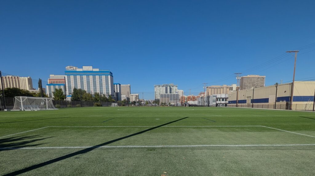 Feet and feet of turf on a new field in a city downtown