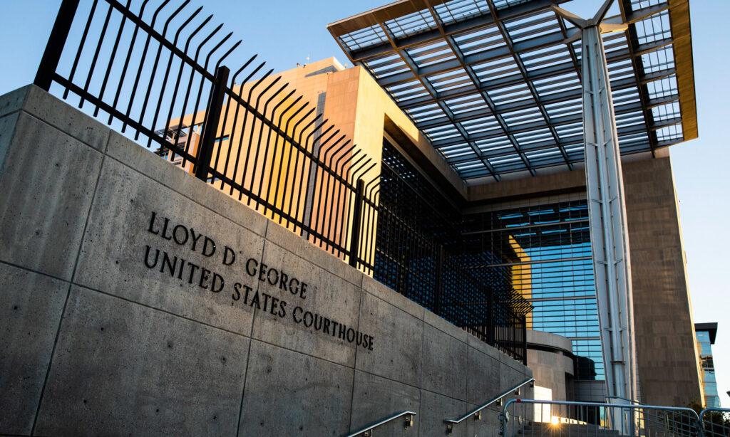 entrance to gray courthouse building