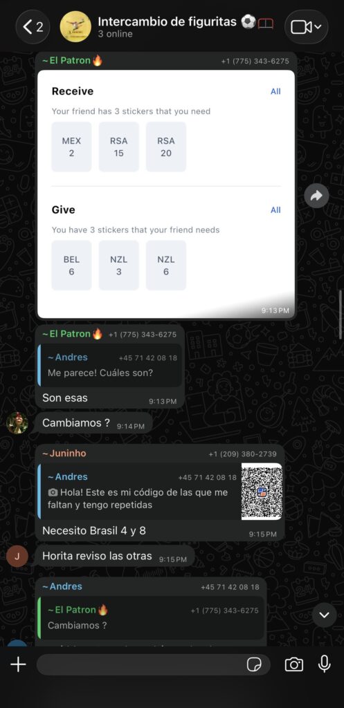 screenshot of WhatsApp screen