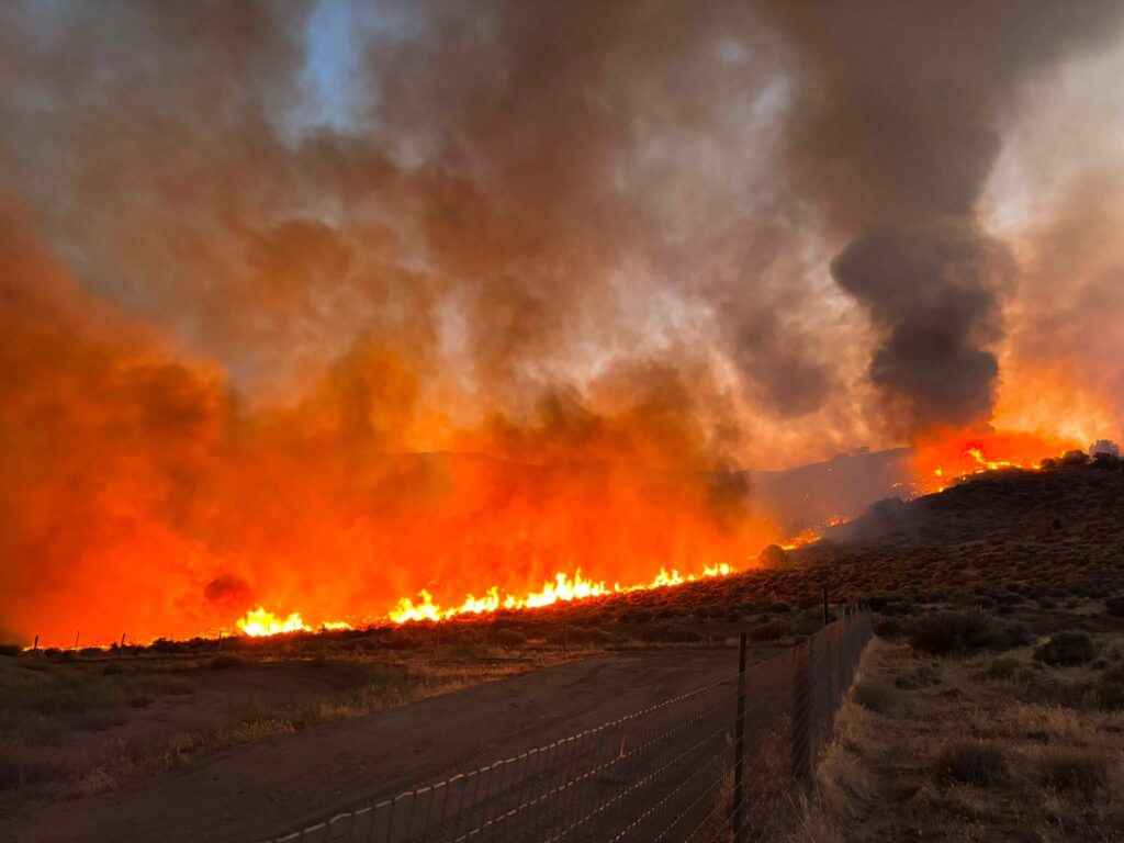 flames burning on hillside