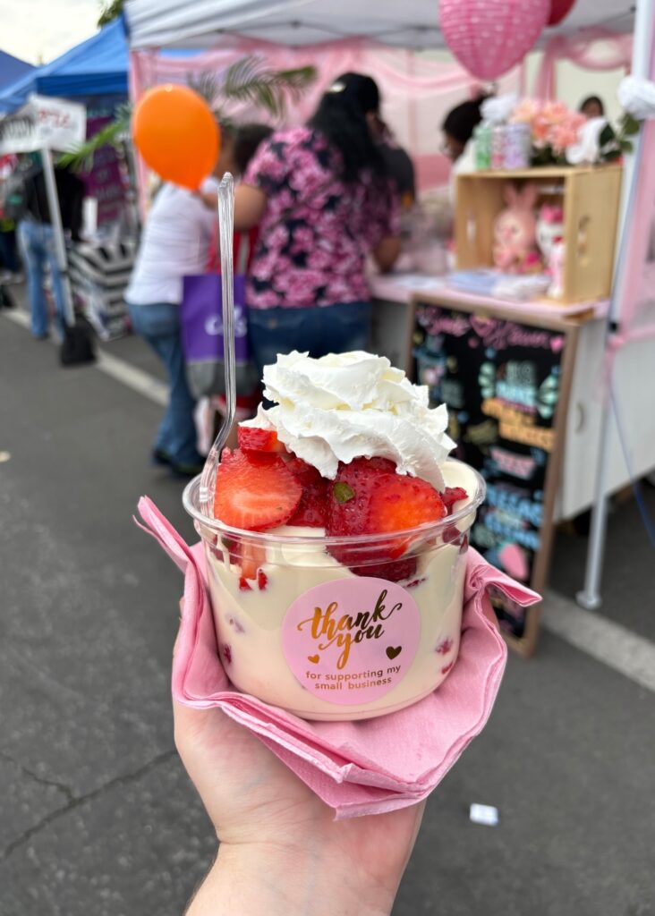 colorful cup of sweets and strawberries