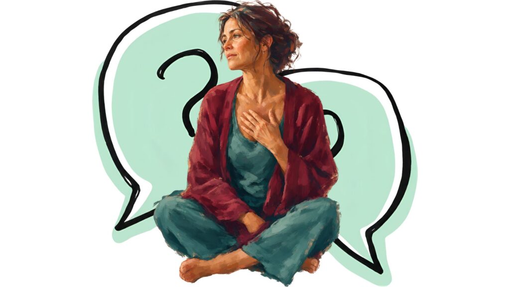 graphic woman with question marks behind her