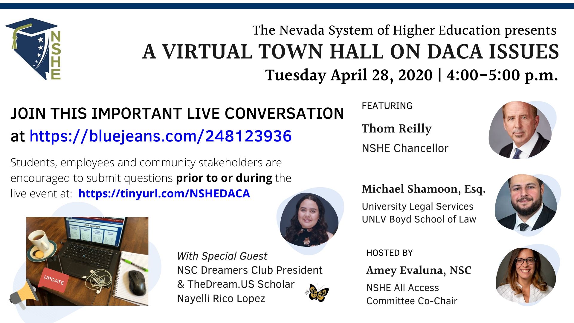 Digital flyer of virtual town hall meeting of DACA event.