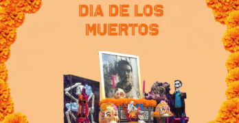 image with altar for the day of the dead with photo of Frida Kahlo