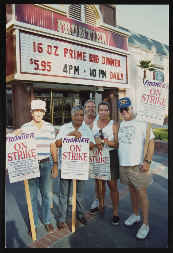 Cesar Chavez with picketers at the Frontier Hotel strike in 1992