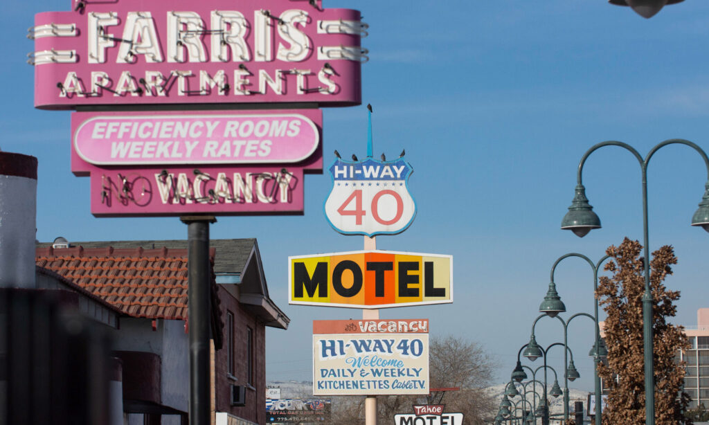 Pictured is old signs of Reno's motels