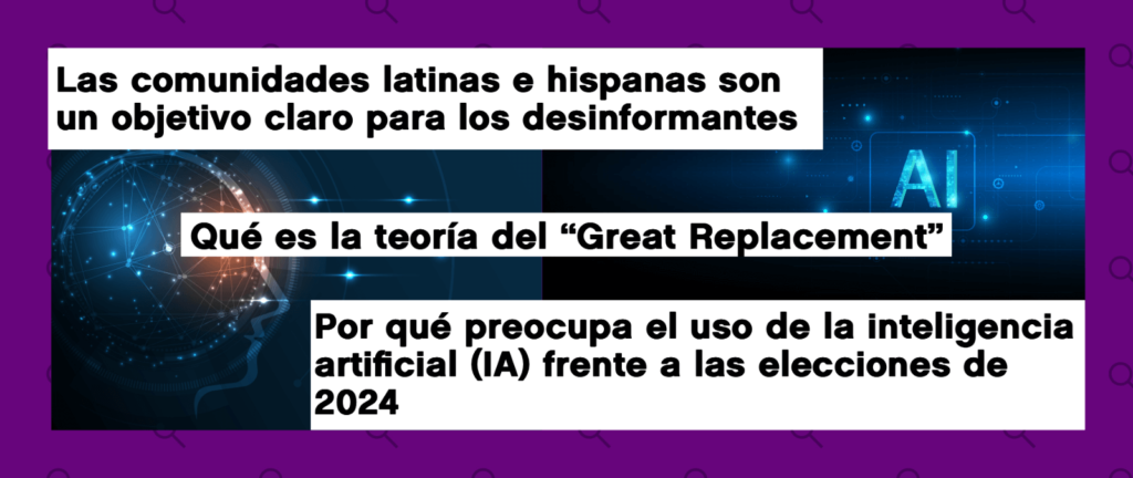 There is text displayed in Spanish about AI and misinformation