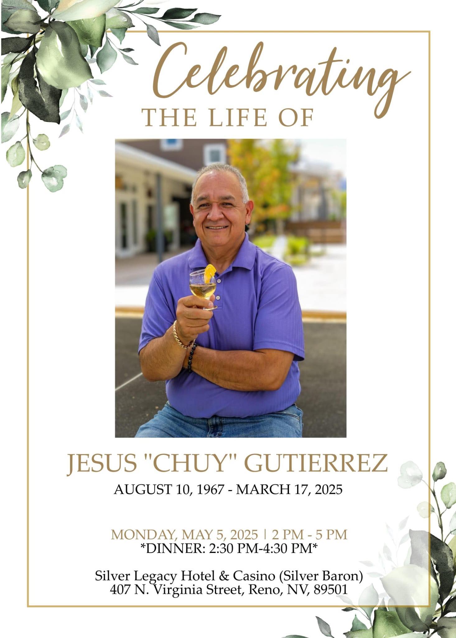 invitation with picture of man in the center.