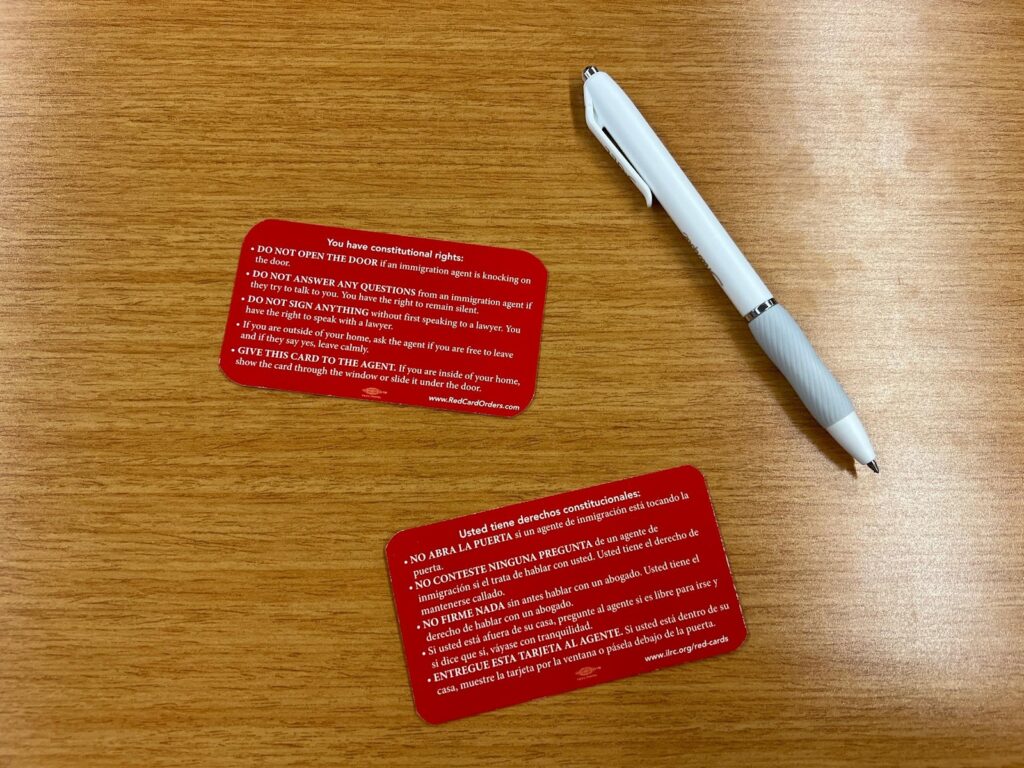 A red card with white text