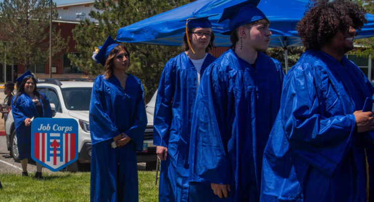 graduating students in blue robes