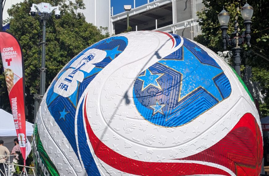 white, blue and red colors on a soccer ball