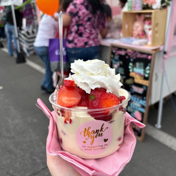 colorful cup of sweets and strawberries