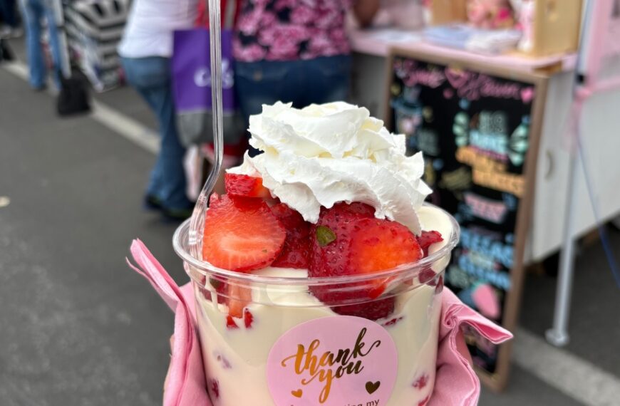 colorful cup of sweets and strawberries