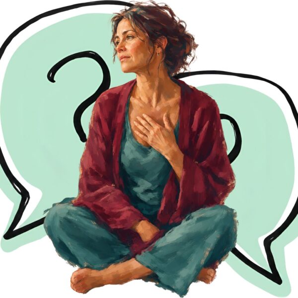 graphic woman with question marks behind her