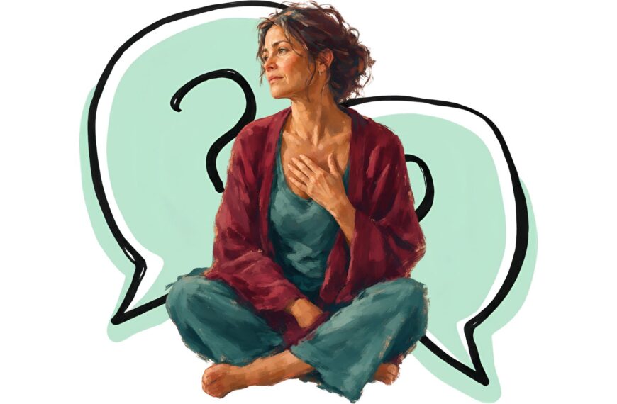 graphic woman with question marks behind her